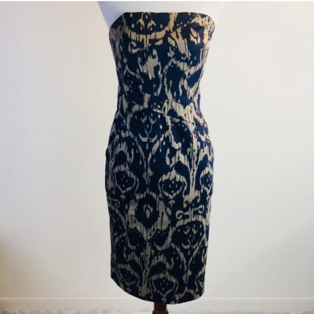 Michael Kors Strapless Navy and Gold Dress